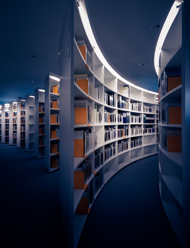 a library with books