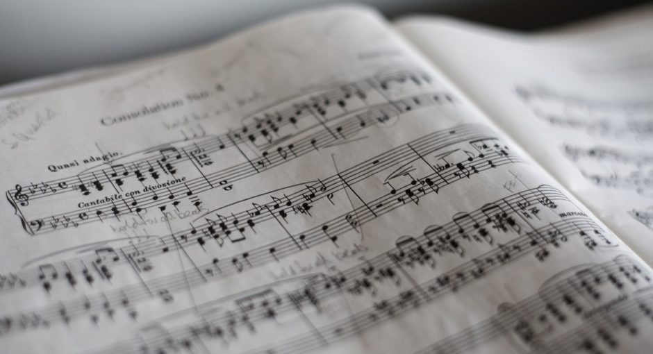 music notes in book