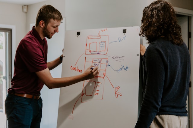 person drawing business model